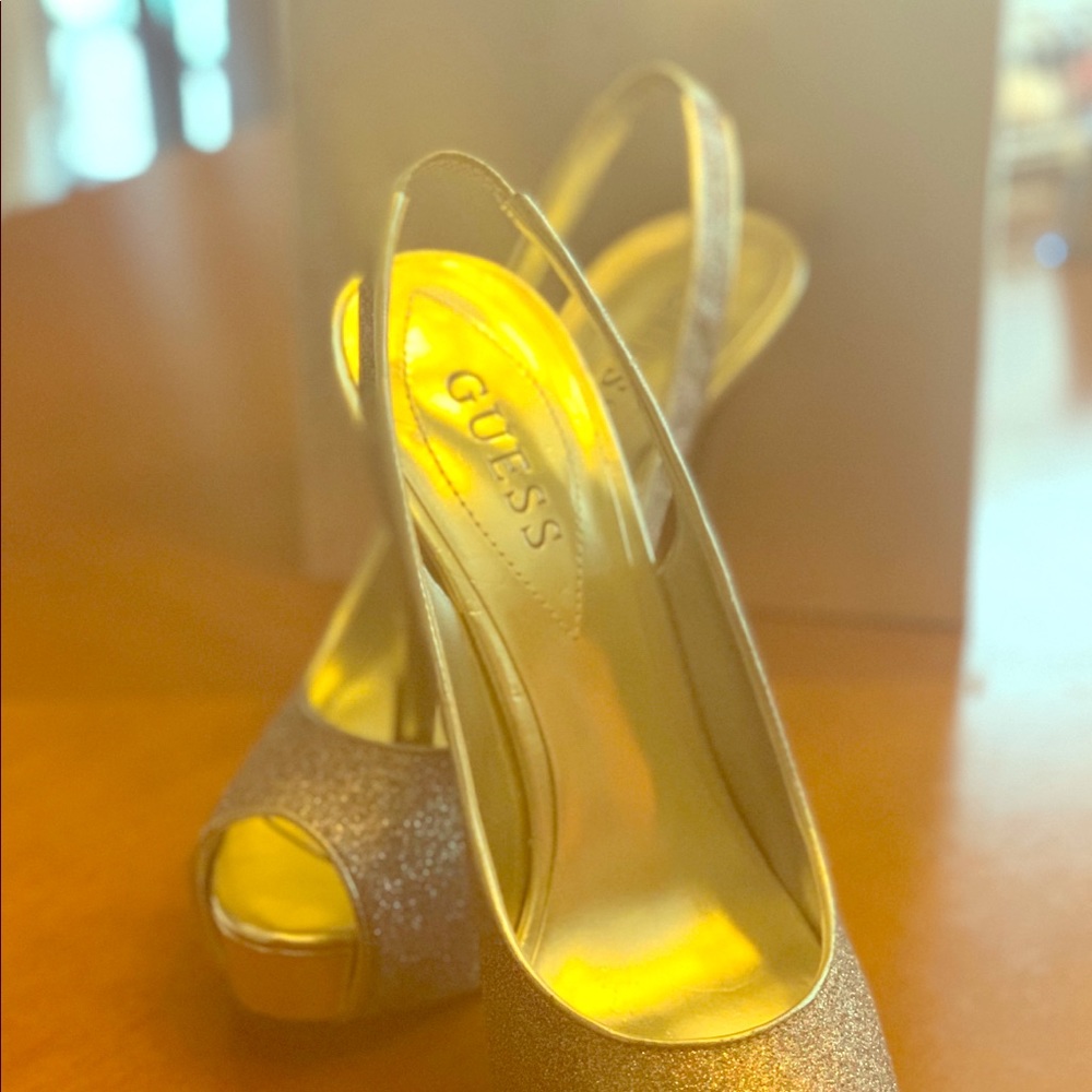 Guess sparkly peep toe platform shoes
